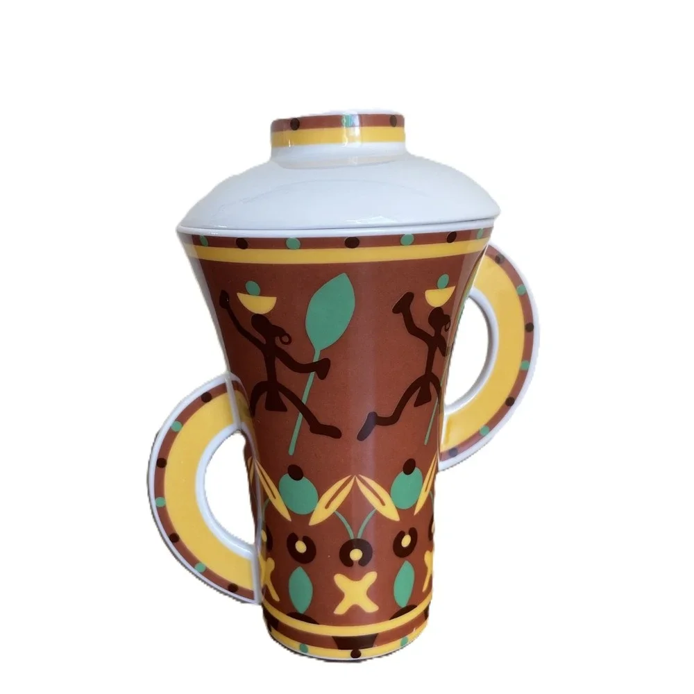 Kahla Germany Porcelain Coffee Tea‎ Mug Tall Cup with Lid Africa Theme Dancers